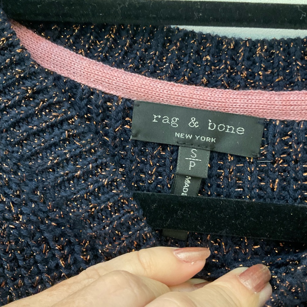 Rag And Bone Black Crew Sweater With Rust Metalli… - image 7